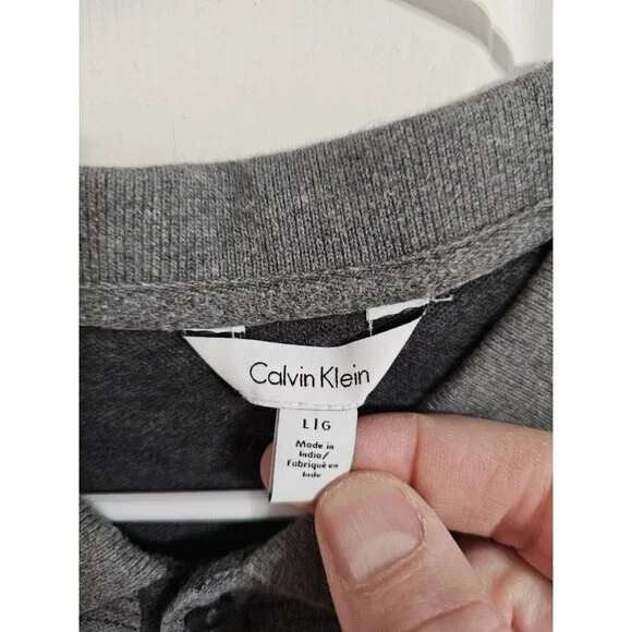 Calvin Klein Mens Large Gray Striped Polo Shirt Cotton Casual Preppy Classic Y2K - Picture 4 of 7
